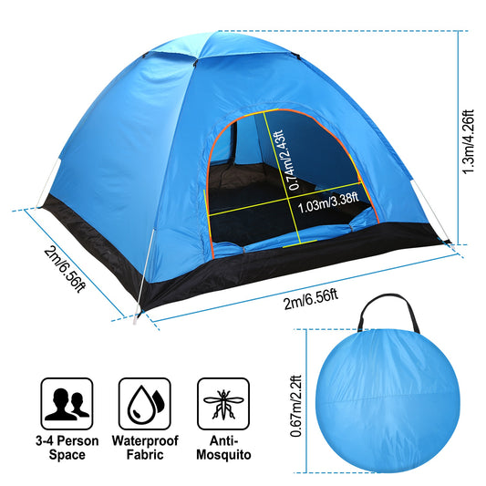 1Pc 4 Persons Camping Waterproof Tent Instant Setup Tent With Mosquito Net Doors Carrying Bag Folding 4 Seasons For Hiking Climbing Adventure Fishing — product image 1