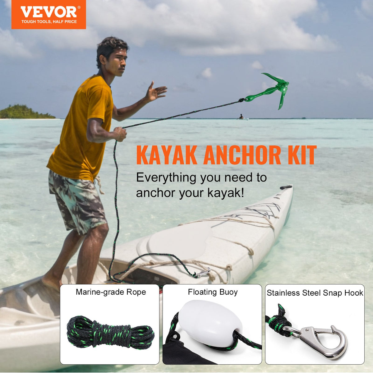 Kayak Anchor Kit, 3.5 Lb Paddle Board Anchor Kit With 26.2 Ft/8 M Rope And Buoy, Folding Small Boat Anchor With Storage Bag And Snap Hook, Kayak Accessories For Kayaks, Small Boats, Canoes — product image 2
