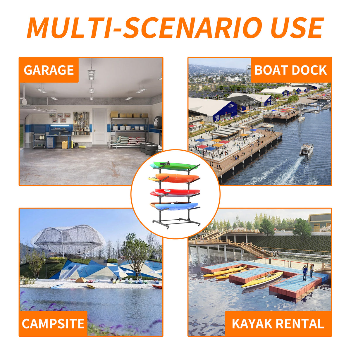 82 H Kayak Storage Rack, Heavy Duty Freestanding Kayak Storage Rack -Adjustable 8 Kayak Stand With Wheels For Garage, Indoor & Outdoor Use, 58 Dx45.9 Wx82.3 H — product image 6