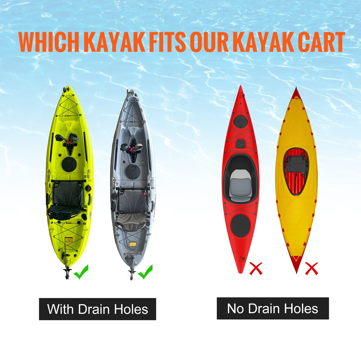 VEVOR Heavy Duty Kayak Cart, 280lbs Load Capacity, Detachable Canoe Trolley Cart With 10'' Solid Tires, Adjustable Width & Top Foam Protection, For Kayaks With Drain Holes Of 2.54cm And Above — product image 11