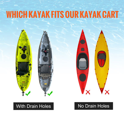 VEVOR Heavy Duty Kayak Cart, 280lbs Load Capacity, Detachable Canoe Trolley Cart With 10'' Solid Tires, Adjustable Width & Top Foam Protection, For Kayaks With Drain Holes Of 2.54cm And Above — product image 11