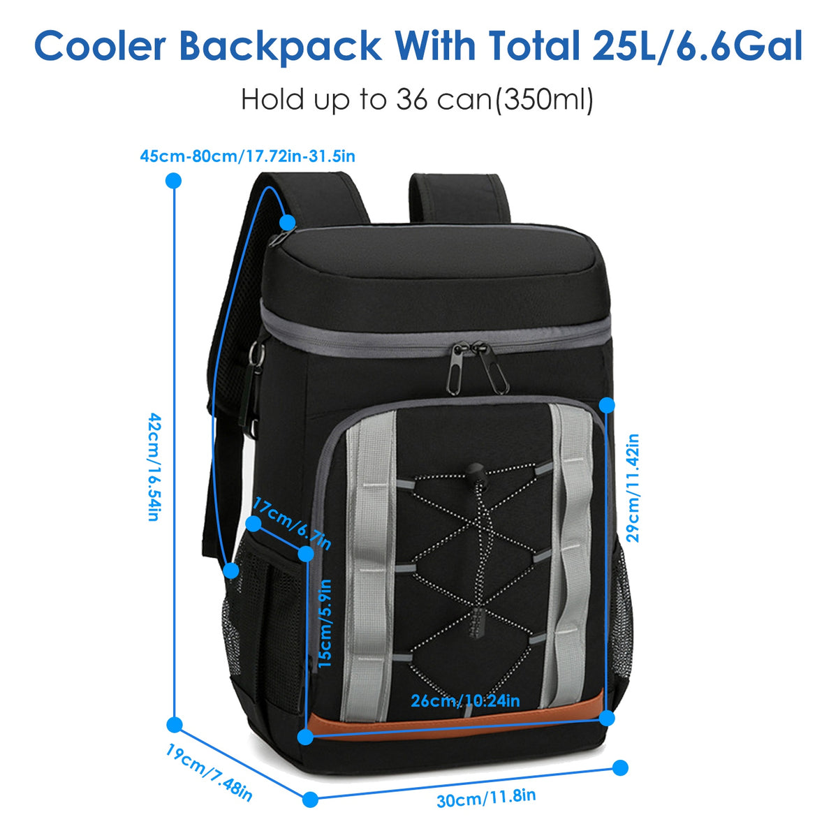 Grey-Black Options 1Pc Cooler Backpack 36 Can Leakproof Insulated Cooler Backpack With 25L 6.6Gal For Picnic Camping Beach Hiking Fishing Travel — product image 13