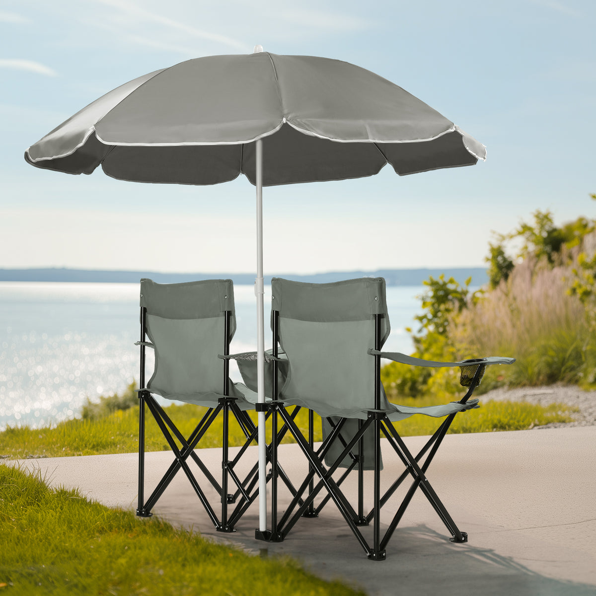 59x19.6x31in, Grey, Fishing Chair, Iron Stand, Oxford Cloth 85kg With Parasol — product image 26