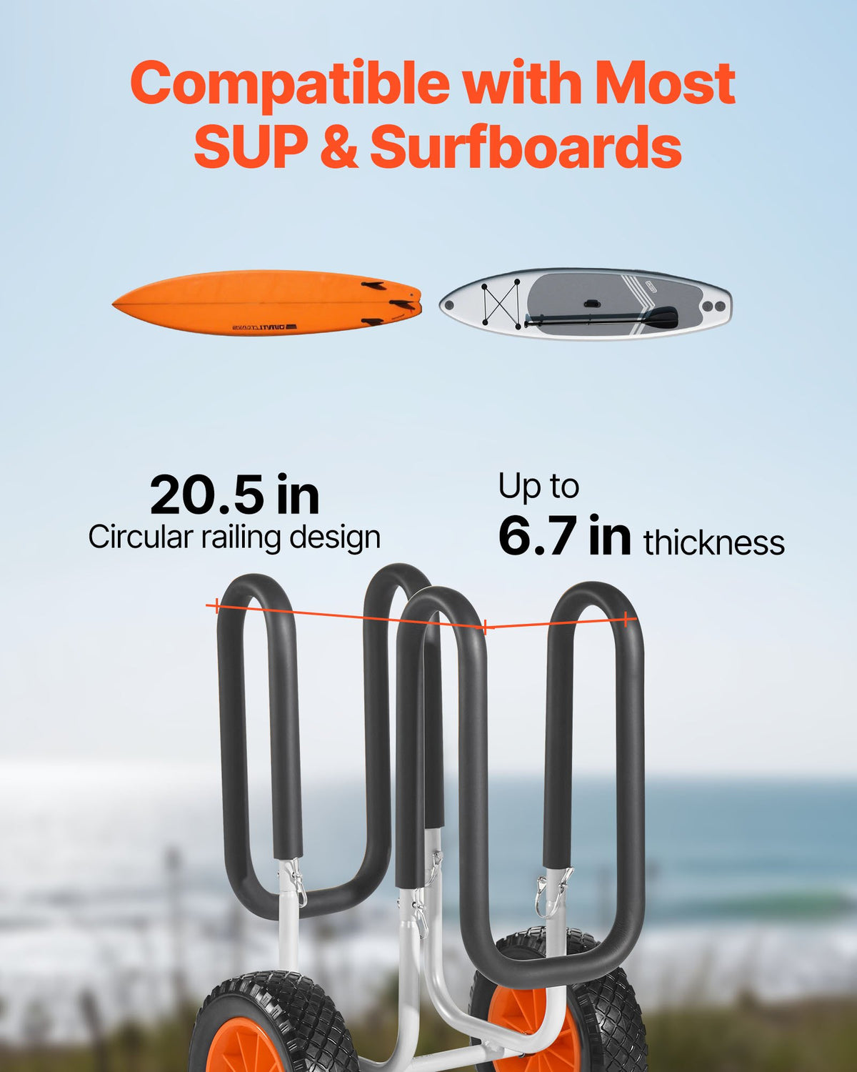 Kayak Cart, 150 Lbs Load Capacity, Stand Up Paddle Board Trolley With 10-inch Solid Rubber Tires & Kickstands, Paddle Board Carrier With Ratchet Strap For Paddleboard & Surfboard Transport — product image 5