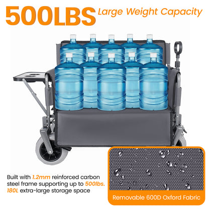 3- In- 1 Collapsible Wagon Converts To Bench Convertible Folding Wagon Cart With Rear- Mounted Folding Tabletop 500lbs Heavy- Duty 180L Capacity For Camping Beach Garden Fishing- Gray — product image 3