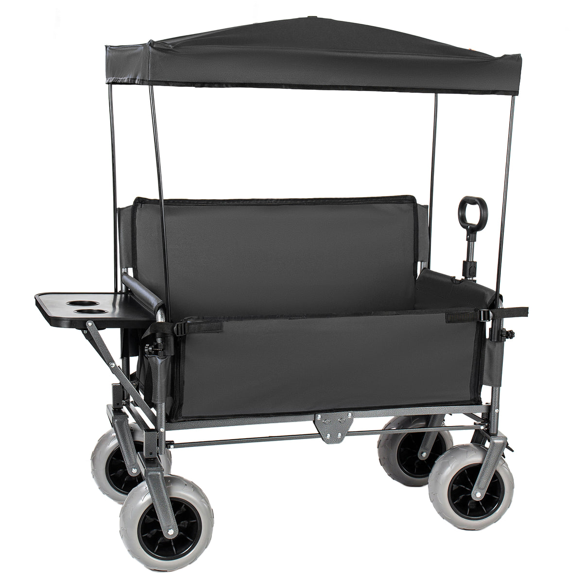 3- In- 1 Collapsible Wagon Converts To Bench Convertible Folding Wagon Cart With Canopy &Rear- Mounted Folding Tabletop 500lbs Heavy- Duty 180L Capacity For Camping Beach Garden Fishing- Black — product image 8