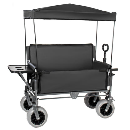3- In- 1 Collapsible Wagon Converts To Bench Convertible Folding Wagon Cart With Canopy &Rear- Mounted Folding Tabletop 500lbs Heavy- Duty 180L Capacity For Camping Beach Garden Fishing- Black — product image 8