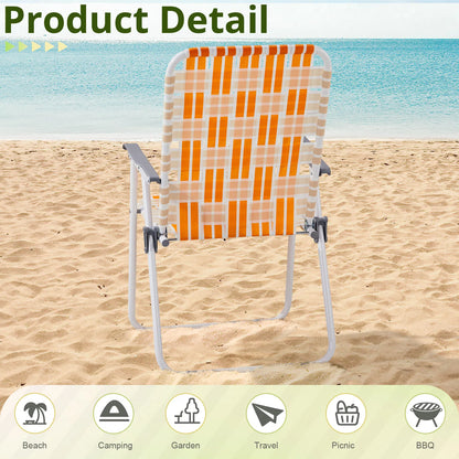 Set of 2 Webbed Folding Beach Chairs, Outdoor Patio Lawn Foldable Chairs for Camping Fishing Yard Poolside BBQ, Orange & White — product image 4