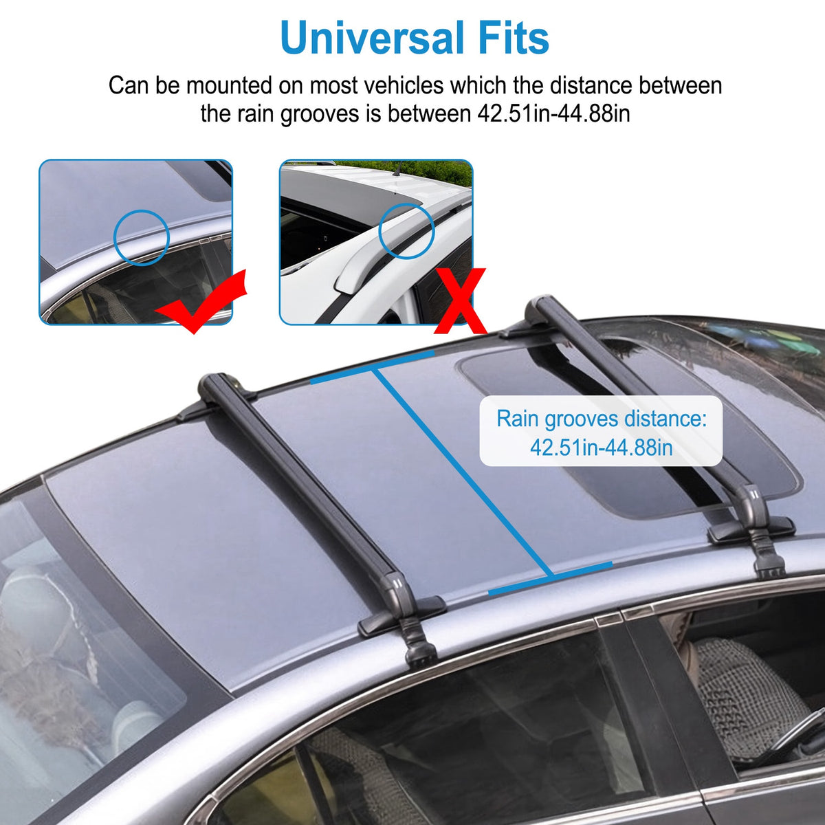 2PCS Universal 110cm 43-inch Car Roof Rack Cross Bar With Anti-Theft Lock Adjustable Window Frame For Bike Kayak Cargo Luggage — product image 5