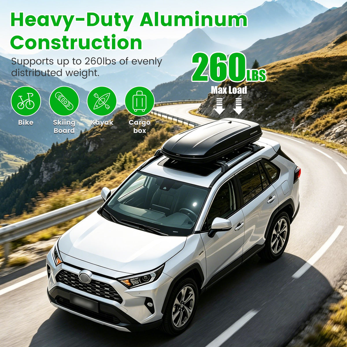 Roof Rack Cross Bars For Fit RAV4 2019-2025 Aluminum Roof Rails Cargo Crossbars For Flush Side Rails Heavy Duty Rooftop Carrier Anti-Theft Lock For Kayak Bike Luggage 260lbs Capacity — product image 3