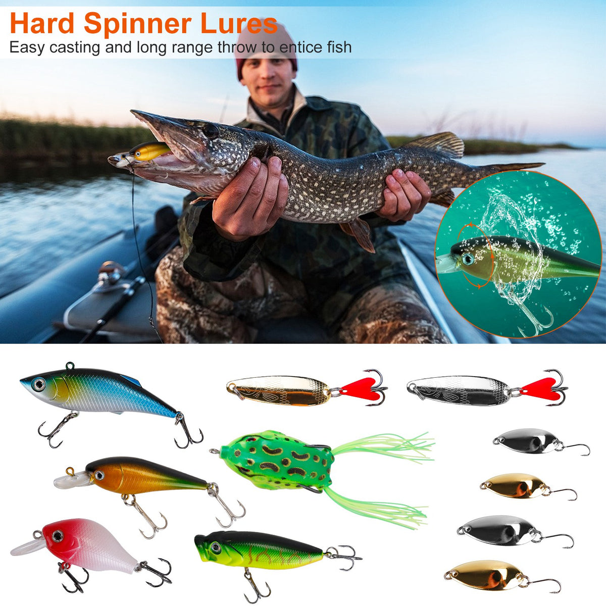 383Pcs Fishing Lures Tackle Box Bass Fishing Animated Lure Crankbaits Spinnerbaits Soft Plastic Worm Saltwater Freshwater Fishing Kit — product image 9
