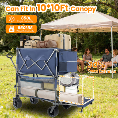 55 Heavy Duty Double- Layer Wagon With Brakes 560LBS Double Decker Wagon 650L Collapsible Wagons Carts With 7 X4 All- Terrain Wheels For Sports Camping Fishing Transport Dark Blue — product image 2