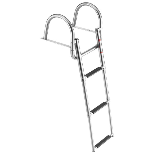 Boat Ladder, 3 Steps, Stainless Steel Telescoping Folding Swim Deck Ladder For Rear Entry Inboard, 600 Lbs Capacity With Wide Anti-Slip Steps & Handrails, For Outboards, Yacht, Pontoon Boats — product image 1