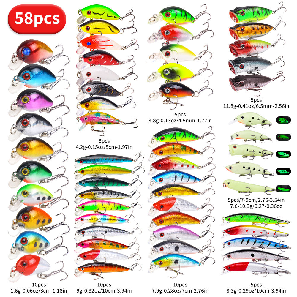 22pcs 58pcs 102pcs Fishing Lure Kits Multi-functional Set Topwater Floating Swimming Lures, Equipped With High Pitch Hook Soft Frogs, Used For Bass Fishing. — product image 10