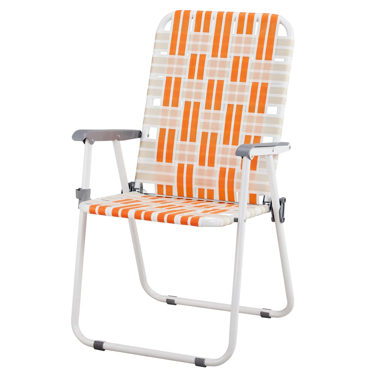 Set of 2 Webbed Folding Beach Chairs, Outdoor Patio Lawn Foldable Chairs for Camping Fishing Yard Poolside BBQ, Orange & White — product image 19