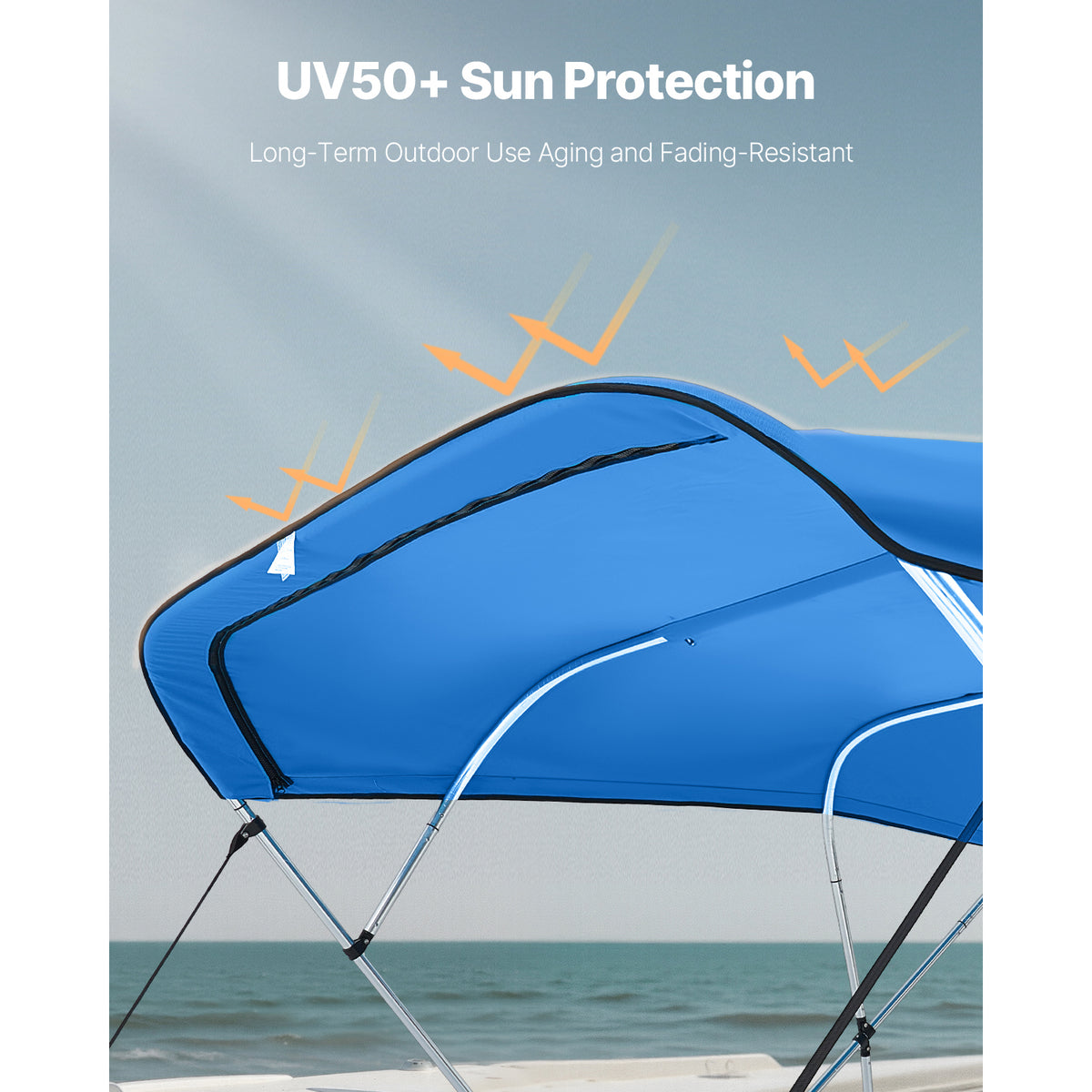 4 Bow Bimini Top Replacement Cover, 8 Ft Long, Durable 600D Marine Grade Waterproof Sun Shade Boat Canopy With Storage Boot, Easy Install Zipper Sleeve Awning, 96 L X 91-96 W, Blue No Frame — product image 4