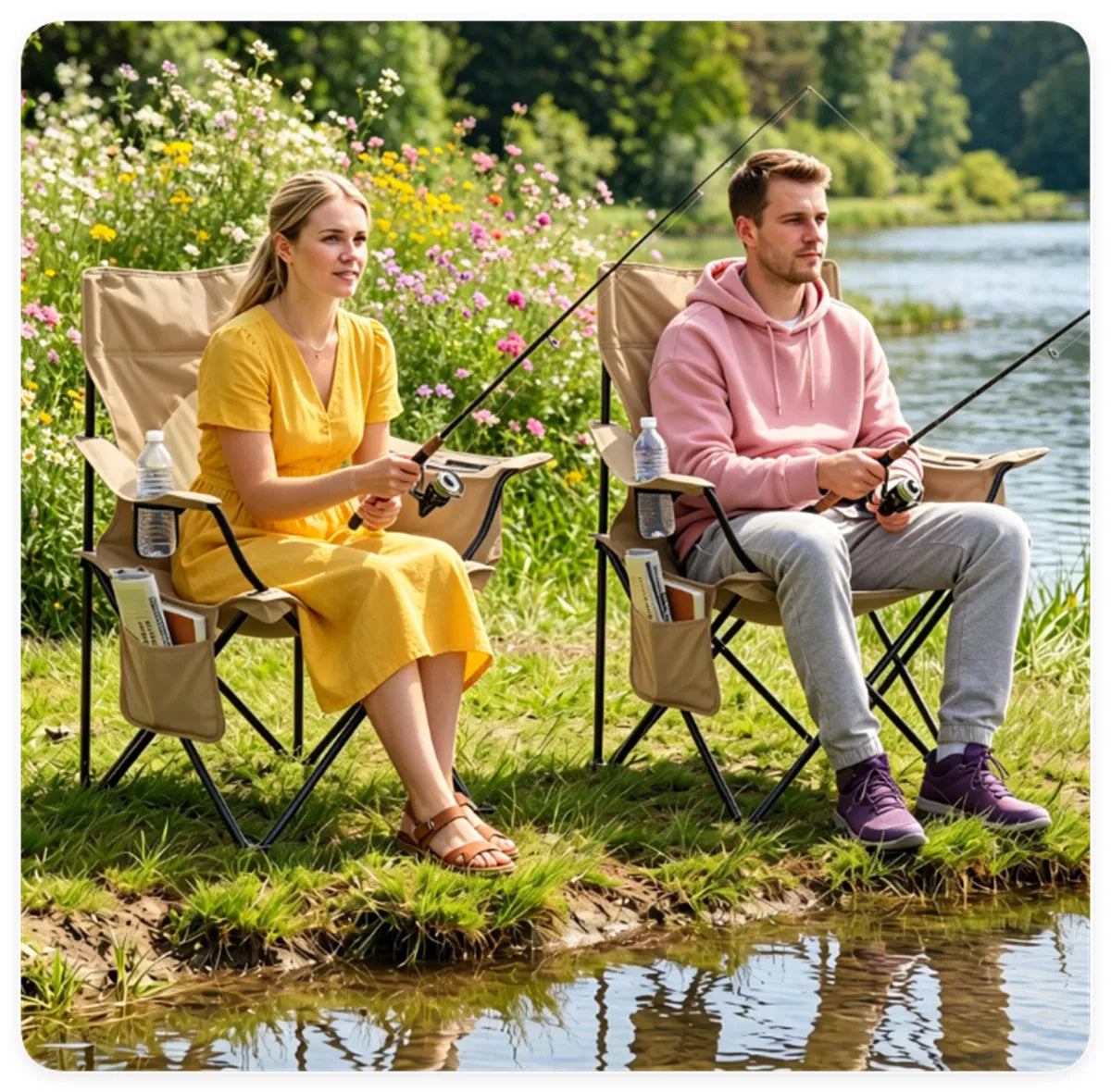 Folding Camping Chair, Heavy-Duty Metal Frame Portable Outdoor Chair with Cup Holder, Insulated Cooler Bag & Side Pocket for Camping Fishing Beach — product image 4