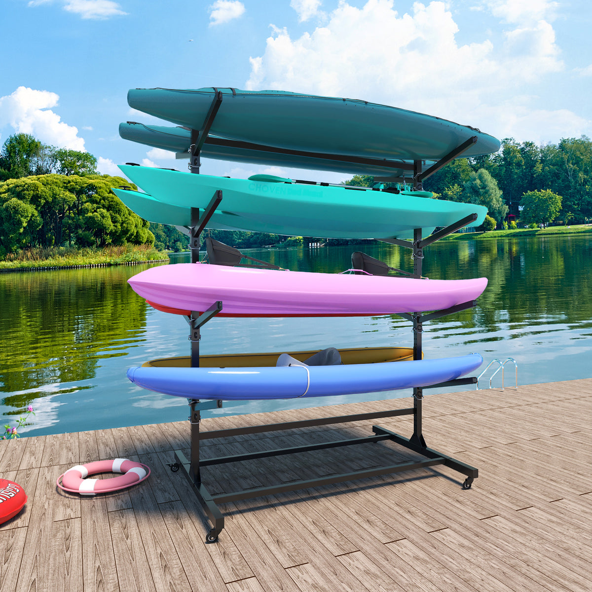82 H Kayak Storage Rack, Heavy Duty Freestanding Kayak Storage Rack -Adjustable 8 Kayak Stand With Wheels For Garage, Indoor & Outdoor Use, 58 Dx45.9 Wx82.3 H — product image 3