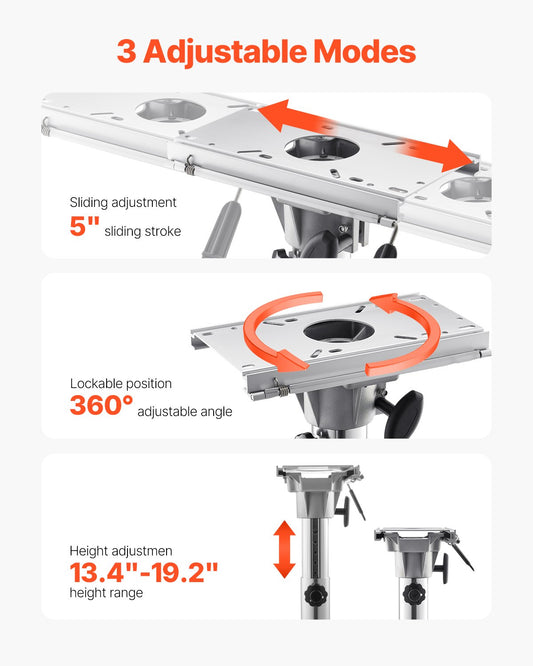 Boat Seat Pedestal, Adjustable Height From 13.39 To 19.2 Inches, Aluminum Alloy Boat Chair Base With Slide, 5-inch Sliding Travel, Locking Design, Ideal For Fishing And Boating Enthusiasts — product image 2