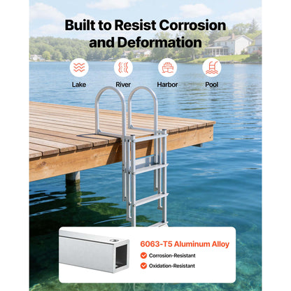 Retractable Dock Ladder, 4 Steps, Aluminum Alloy Pontoon Boat Swim Ladder With Auto-Lift Float, Non-Slip Wide Steps, 500 Lbs Weight Capacity, Adjustable Height, For Lake Pool Marine Boarding — product image 6