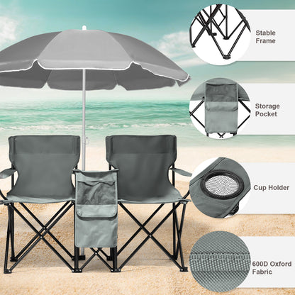 59x19.6x31in, Grey, Fishing Chair, Iron Stand, Oxford Cloth 85kg With Parasol — product image 1