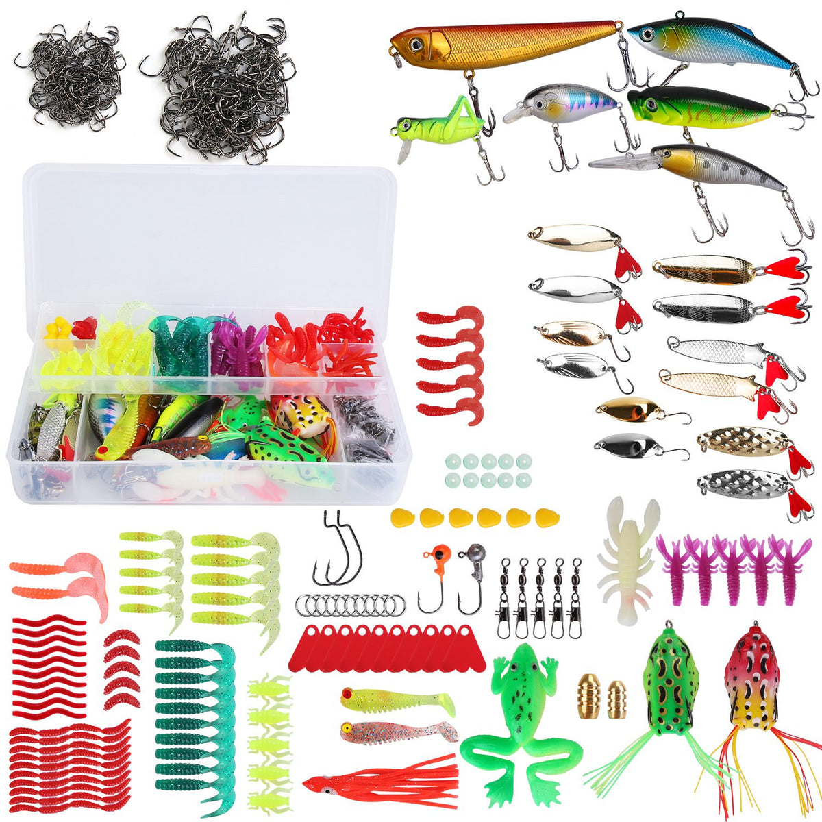 375Pcs Fishing Baits And Tackle Box Saltwater Freshwater Fishing Lures Kit Lifelike Popper Crankbaits Crickets Frogs Spoon Lures Maggots — product image 12