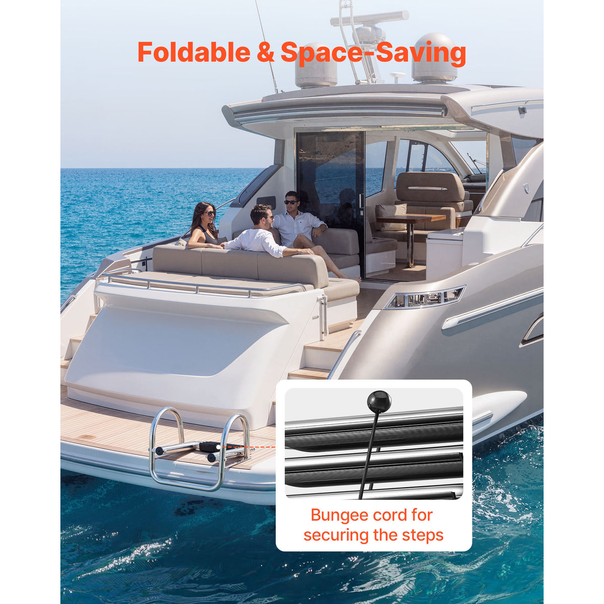 Boat Ladder, 4 Steps, Stainless Steel Telescoping Folding Swim Deck Ladder For Rear Entry Inboard, 600 Lbs Capacity With Wide Anti-Slip Steps & Handrails, For Outboards, Yacht, Pontoon Boats — product image 6