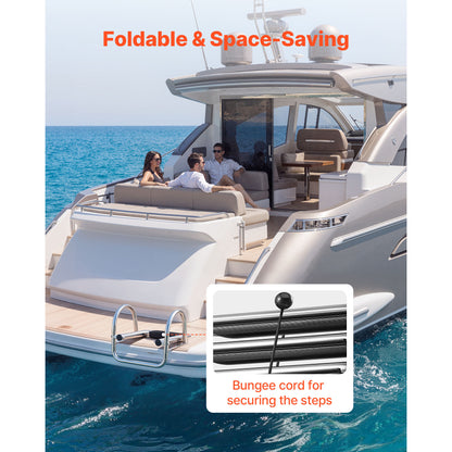 Boat Ladder, 4 Steps, Stainless Steel Telescoping Folding Swim Deck Ladder For Rear Entry Inboard, 600 Lbs Capacity With Wide Anti-Slip Steps & Handrails, For Outboards, Yacht, Pontoon Boats — product image 6