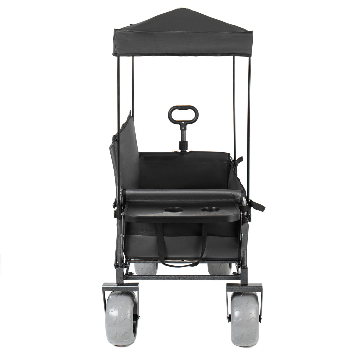 3- In- 1 Collapsible Wagon Converts To Bench Convertible Folding Wagon Cart With Canopy &Rear- Mounted Folding Tabletop 500lbs Heavy- Duty 180L Capacity For Camping Beach Garden Fishing- Black — product image 11