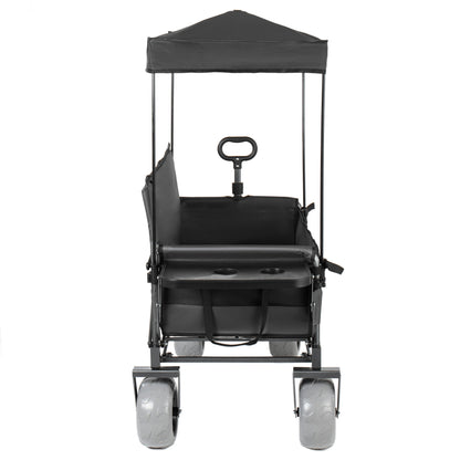 3- In- 1 Collapsible Wagon Converts To Bench Convertible Folding Wagon Cart With Canopy &Rear- Mounted Folding Tabletop 500lbs Heavy- Duty 180L Capacity For Camping Beach Garden Fishing- Black — product image 11