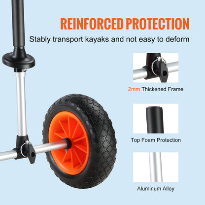 VEVOR Heavy Duty Kayak Cart, 280lbs Load Capacity, Detachable Canoe Trolley Cart With 10'' Solid Tires, Adjustable Width & Top Foam Protection, For Kayaks With Drain Holes Of 2.54cm And Above — product image 4