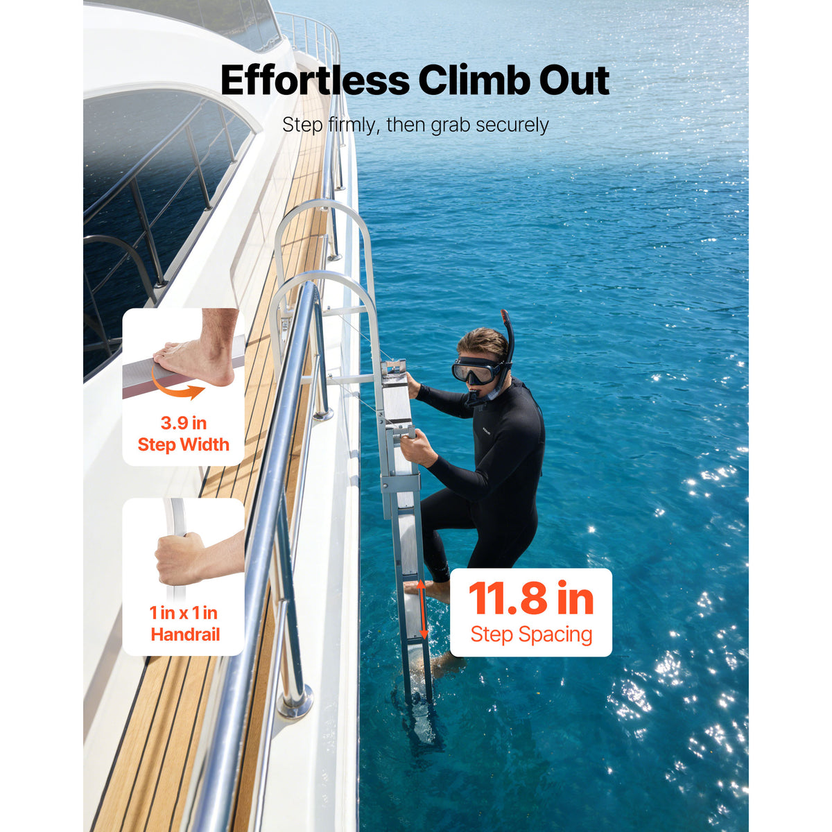 Retractable Dock Ladder, 5 Steps, Aluminum Alloy Pontoon Boat Swim Ladder, With Non-Slip Wide Steps, 350 Lbs Weight Capacity, Adjustable Height, For Lake Swimming, Pool, Boat, Marine Boarding — product image 5