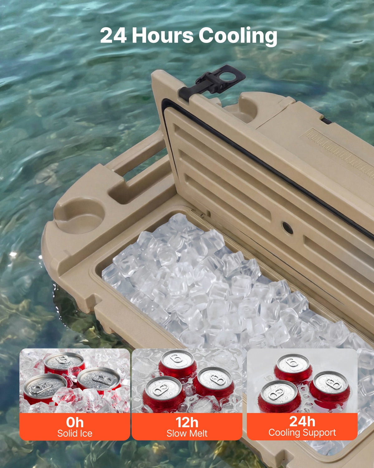 Floating Cooler, 40 QT Floating Ice Chest With Dry Storage & Tow Rope, Premium LLDPE Amphibious Drink Cooler For Water & Land, Cruise Smoothly Stable On Lake, River, Pool, Beach, Kayak, Apricot — product image 3