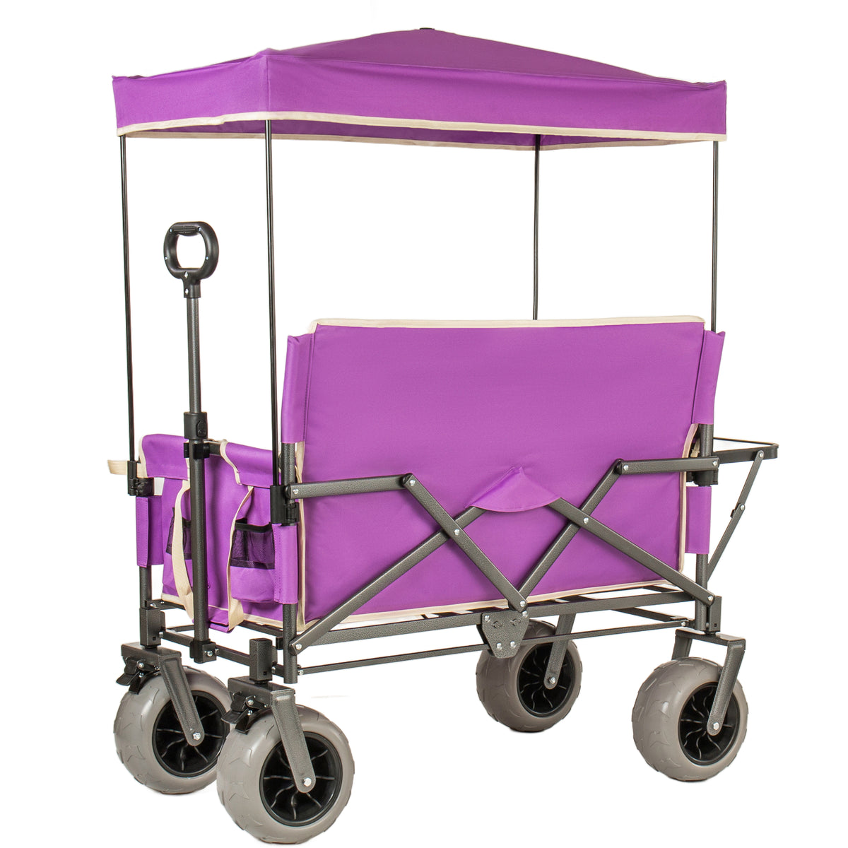 3- In- 1 Collapsible Wagon Converts To Bench Convertible Folding Wagon Cart With Canopy &Rear- Mounted Folding Tabletop 500lbs Heavy- Duty 180L Capacity For Camping Beach Garden Fishing- Purple — product image 12