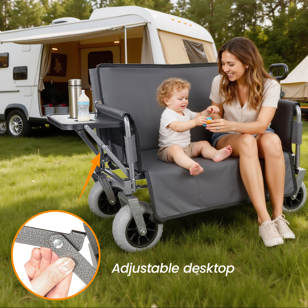3- In- 1 Collapsible Wagon Converts To Bench Convertible Folding Wagon Cart With Rear- Mounted Folding Tabletop 500lbs Heavy- Duty 180L Capacity For Camping Beach Garden Fishing- Gray — product image 2