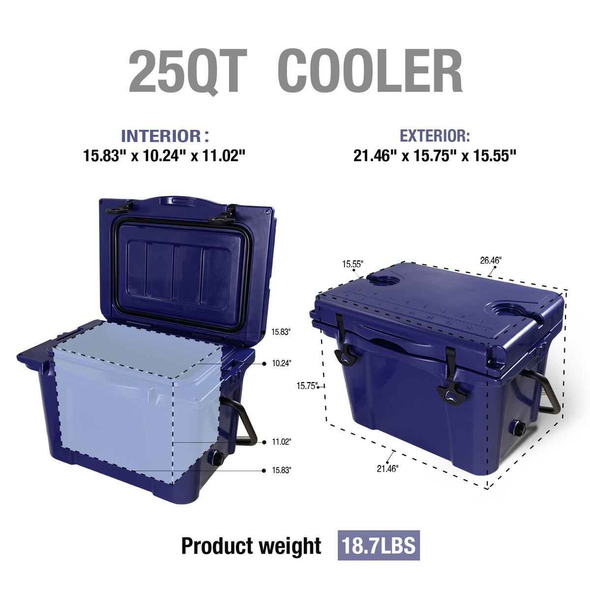 25QT Portable Cooler, Insulated Hard Cooler With Bottle Opener, Cup Holder, Forming Ruler, Travel, Beach, Camping, Fishing — product image 10
