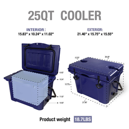 25QT Portable Cooler, Insulated Hard Cooler With Bottle Opener, Cup Holder, Forming Ruler, Travel, Beach, Camping, Fishing — product image 10