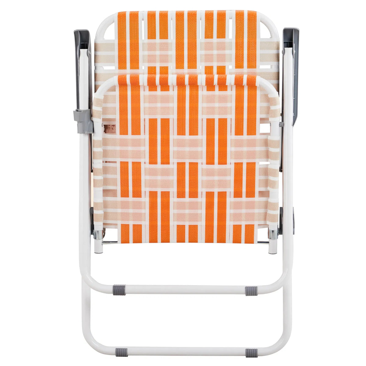 Set of 2 Webbed Folding Beach Chairs, Outdoor Patio Lawn Foldable Chairs for Camping Fishing Yard Poolside BBQ, Orange & White — product image 11
