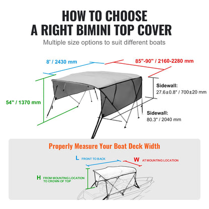 VEVOR 4 Bow Bimini Top Boat Cover, Detachable Mesh Sidewalls, 600D Polyester Canopy With Aluminum Alloy Frame, Includes Storage Boot, 2 Straps, 2 Support Poles, — product image 13