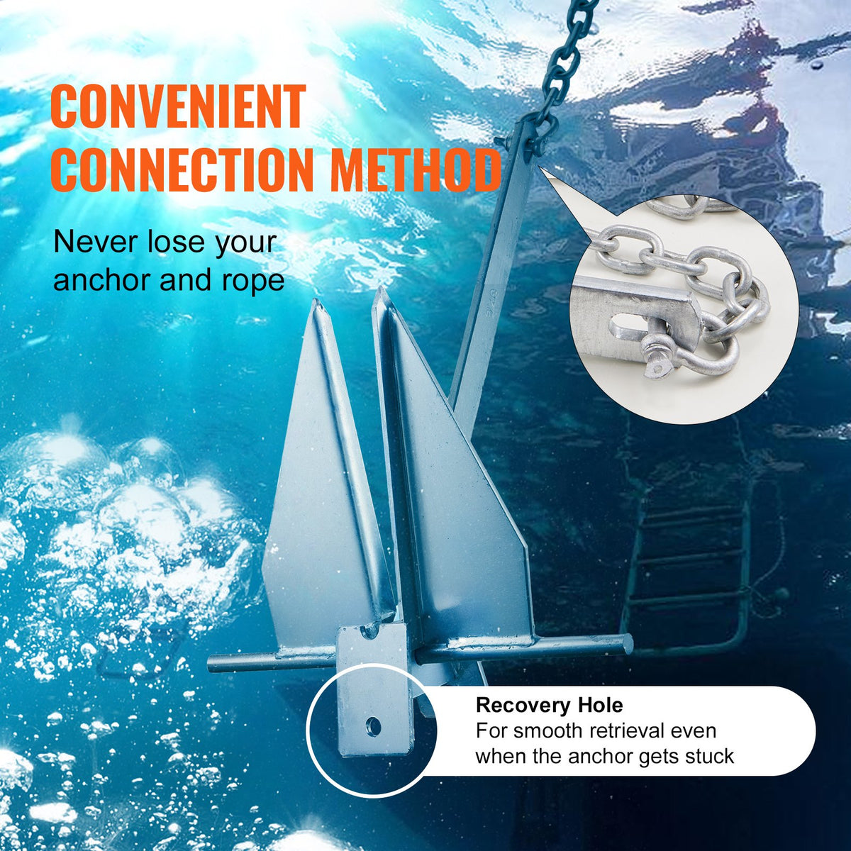 Fluke Style Anchor Kit, 8.5 LBS Hot-Dipped Galvanized Steel Fluke Anchor With 7.9 Chain, 75 Rope And Two 0.4 Shackles, Marine Boat Anchor For Small Vessels Under 18, Seas, Rivers And Shores — product image 16