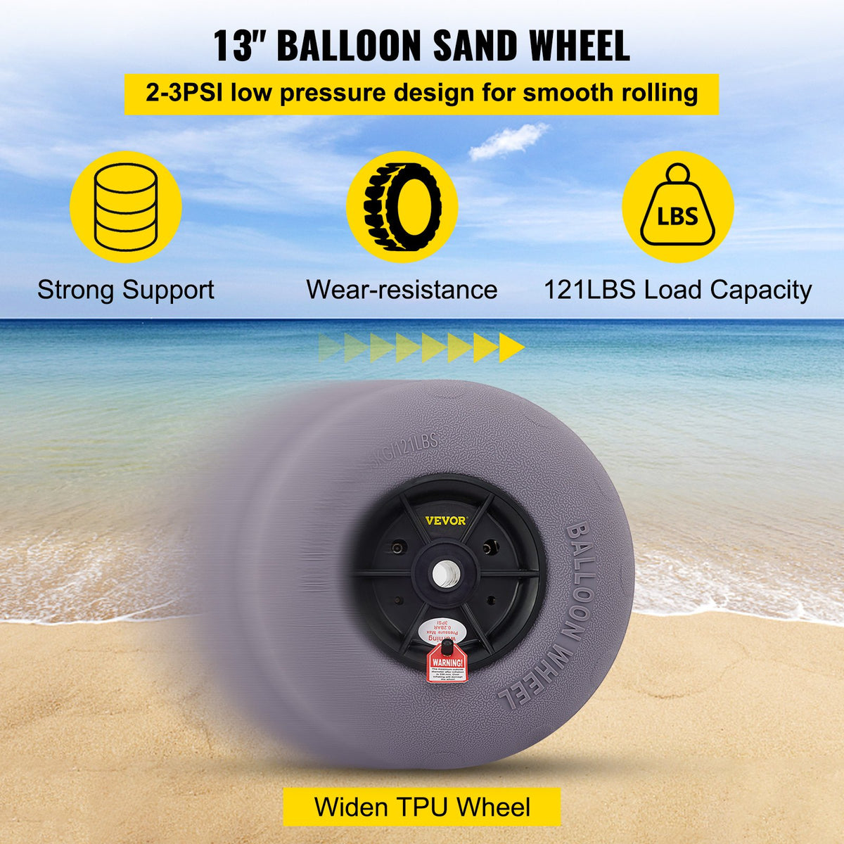 Beach Balloon Wheels, 13 Inch Replacement Sand Tires, TPU Cart Tires For Kayak Dolly, Canoe Cart And Buggy With Free Air Pump, 2-Pack — product image 4