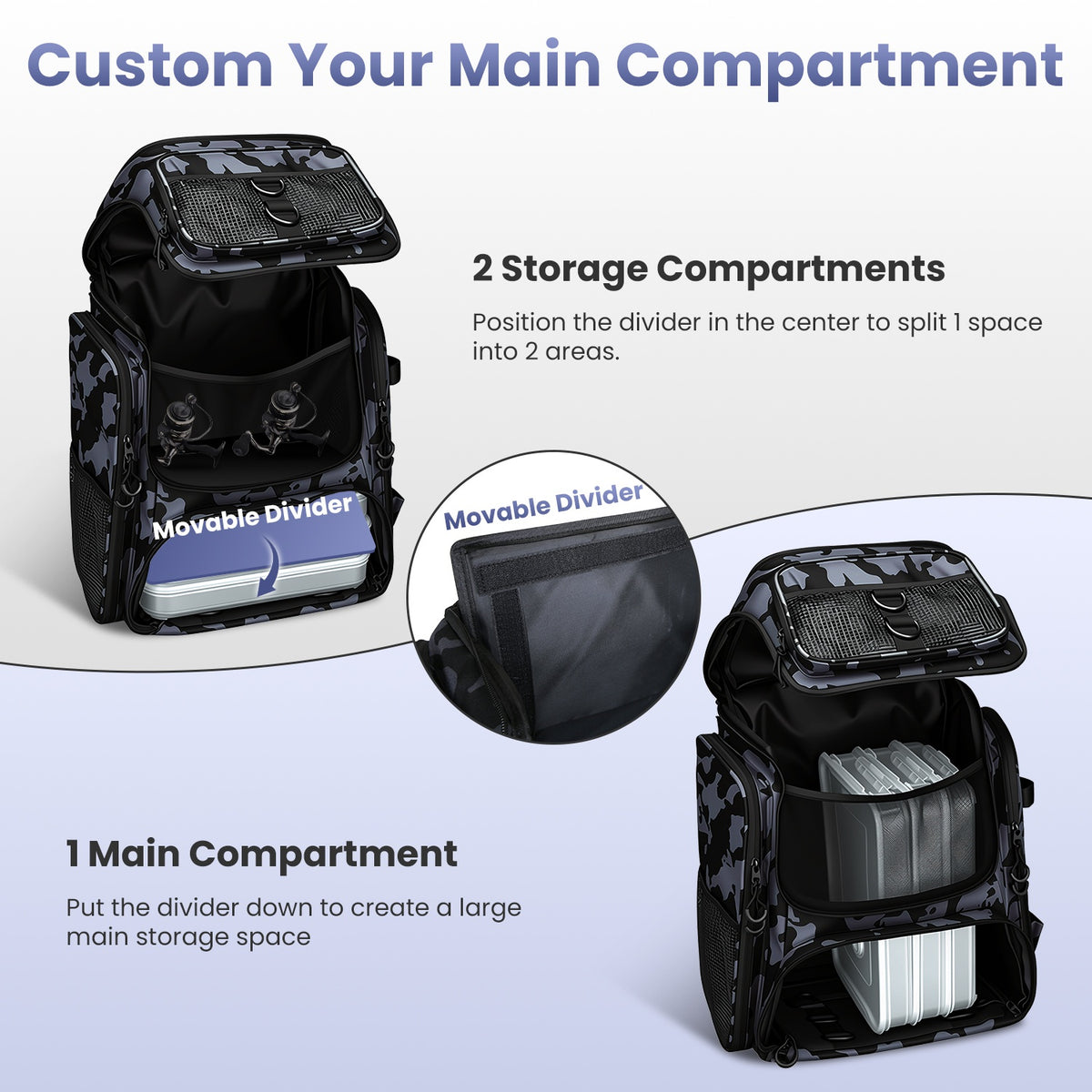 42L 11Gal Fishing Backpack Large Capacity Fishing Tackle Storage Bag With Rod Holders 16 Pocket Water-Resistant With Divider Adjustable Padded Straps For Fishing Gear Outdoor Camping Hiking — product image 8