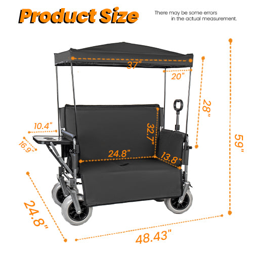 3- In- 1 Collapsible Wagon Converts To Bench Convertible Folding Wagon Cart With Canopy &Rear- Mounted Folding Tabletop 500lbs Heavy- Duty 180L Capacity For Camping Beach Garden Fishing- Black — product image 13