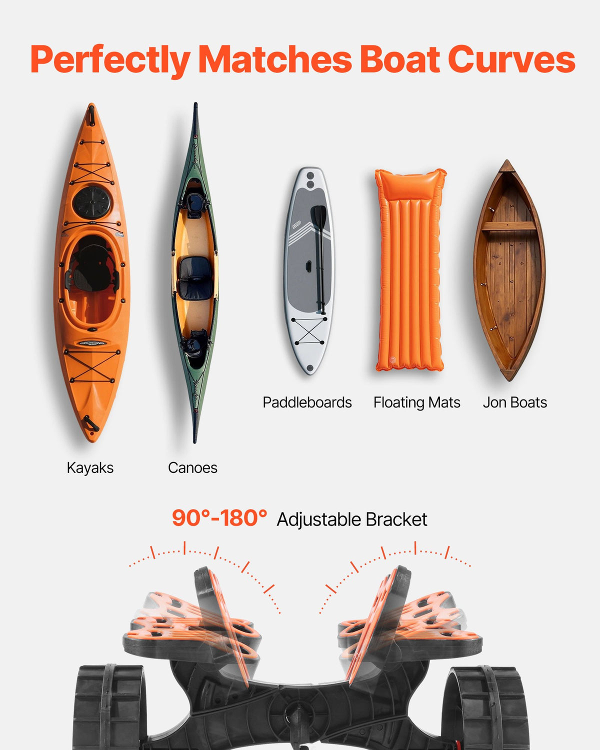 Kayak Cart, 300 Lbs Load Capacity, Foldable Kayak Trolley With 10-inch Solid Rubber Tires & 1 Ratchet Strap, Paddle Board Trolley For Carrying Kayaks, Canoes, Paddleboards, Float Mats, Jon Boats — product image 5