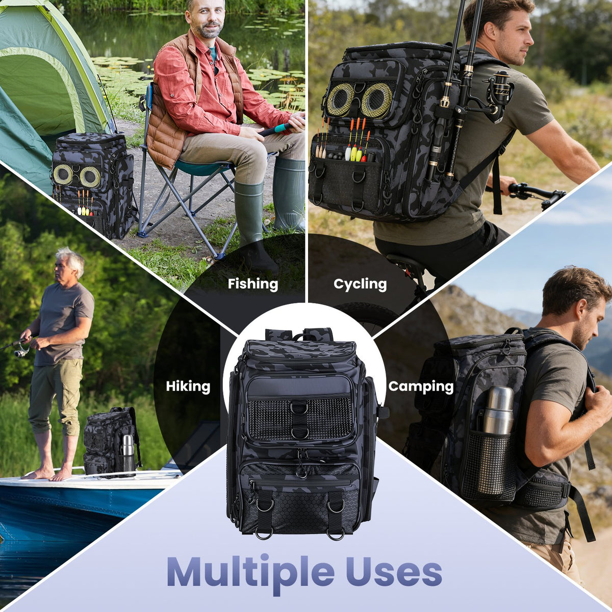 42L 11Gal Fishing Backpack Large Capacity Fishing Tackle Storage Bag With Rod Holders 16 Pocket Water-Resistant With Divider Adjustable Padded Straps For Fishing Gear Outdoor Camping Hiking — product image 3