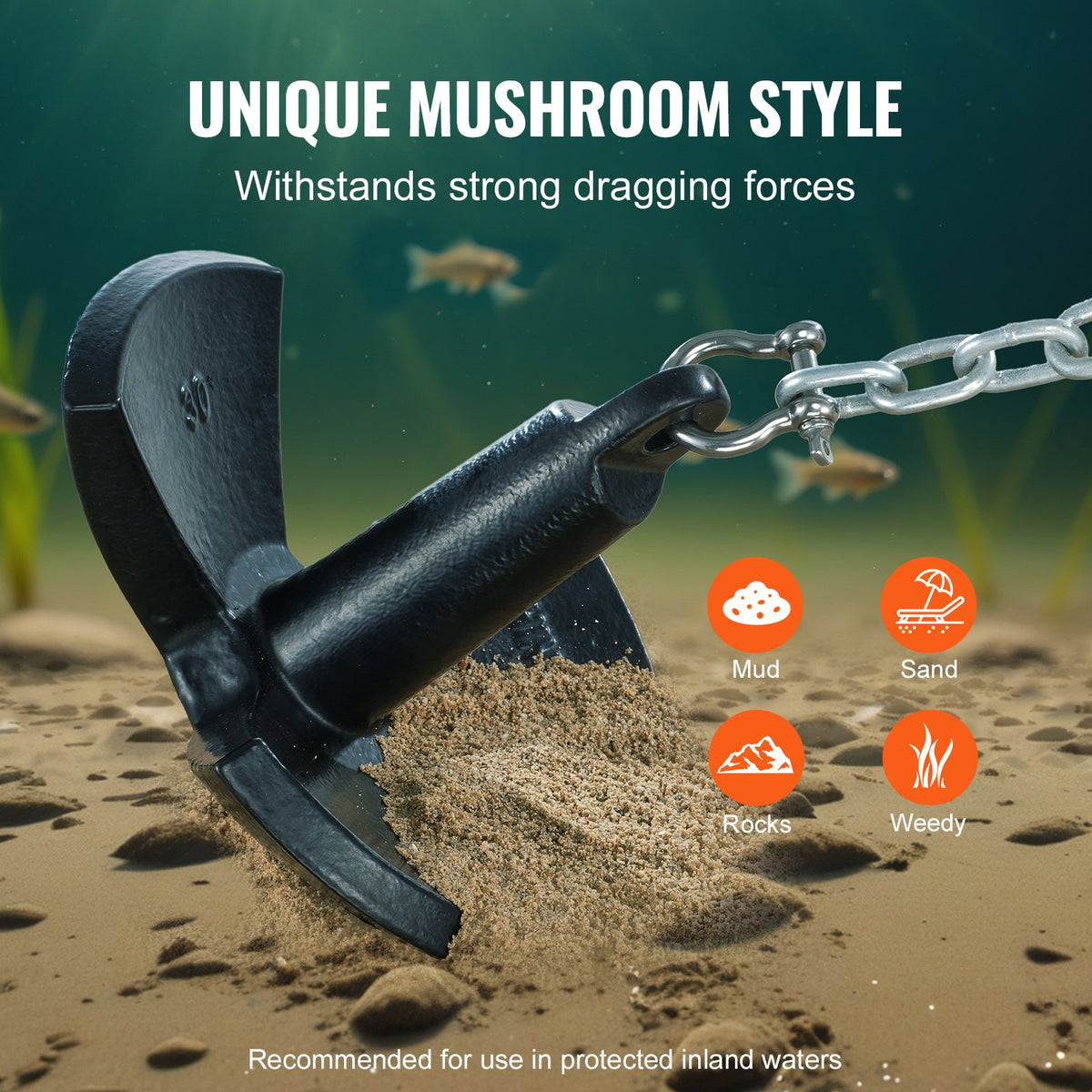 River Anchor, 30 LBS Boat Anchor Cast Iron Black Vinyl-Coated, Marine Grade Mushroom Anchor For Boats Up To 30 Ft, Impressive Holding Power In River And Mud Bottom Lakes — product image 3