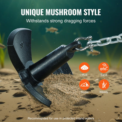 River Anchor, 30 LBS Boat Anchor Cast Iron Black Vinyl-Coated, Marine Grade Mushroom Anchor For Boats Up To 30 Ft, Impressive Holding Power In River And Mud Bottom Lakes — product image 3