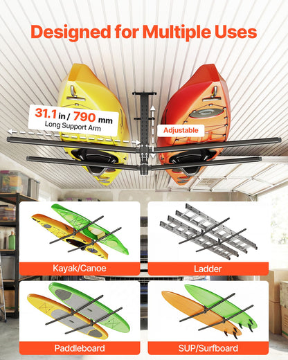 Kayak Storage Rack For 2 Kayaks, Holds Up To 250 Lbs, Heavy Duty Adjustable Ceiling Rack For Garage Ceiling Mount, Overhead Garage Storage Hanger For Canoe, Ladder, SUP, Surfboard & Paddleboard — product image 3