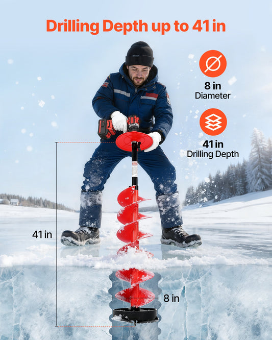 Ice Auger Drill Bit, 8in Diameter 41in Length, Cordless Nylon Ice Fishing Augers With Extra 13.4in Extension Rod, Drill Adapter, Top Plate And Blade Guard — product image 2