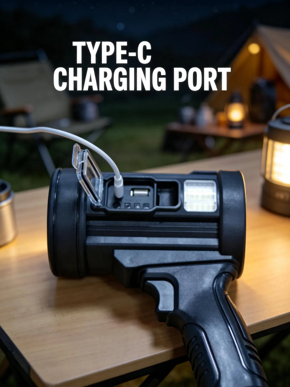 Rechargeable Spotlight, Super Bright Spotlight Flashlight, Long Running Spot Light Searchlight, Outdoor Handheld LED Flashlight High Lumens with Solar Panels for Hunting Camping Boat — product image 6